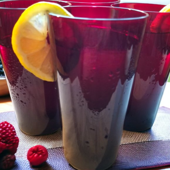 Ruby Red Highball Cocktails Glasses Set of-4 MCM Beverage Tumblers - Picture 7 of 9